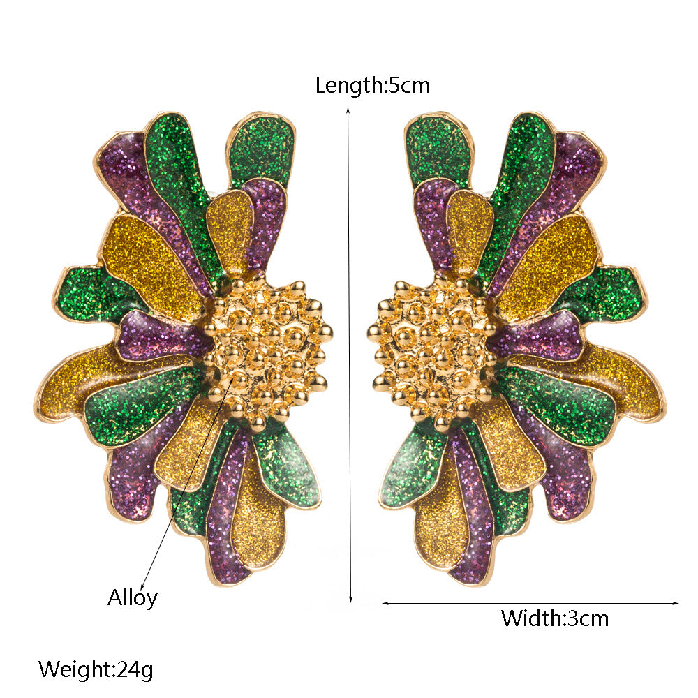 琺瑯金屬花朵復古耳環－藍色款實拍｜https://igowo.tw/
