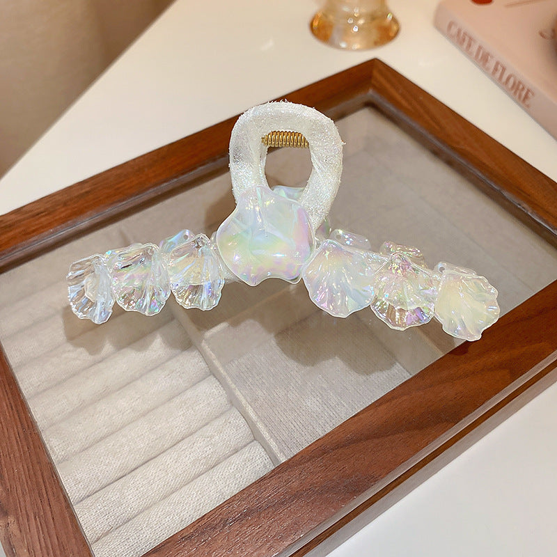 夏季超仙幾何彩光貝殼發夾后腦勺盤發鯊魚夾抓夾韓國ins百搭發飾