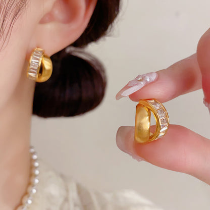 鋯石金屬幾何復古耳釘－第二視角實拍｜https://igowo.tw/