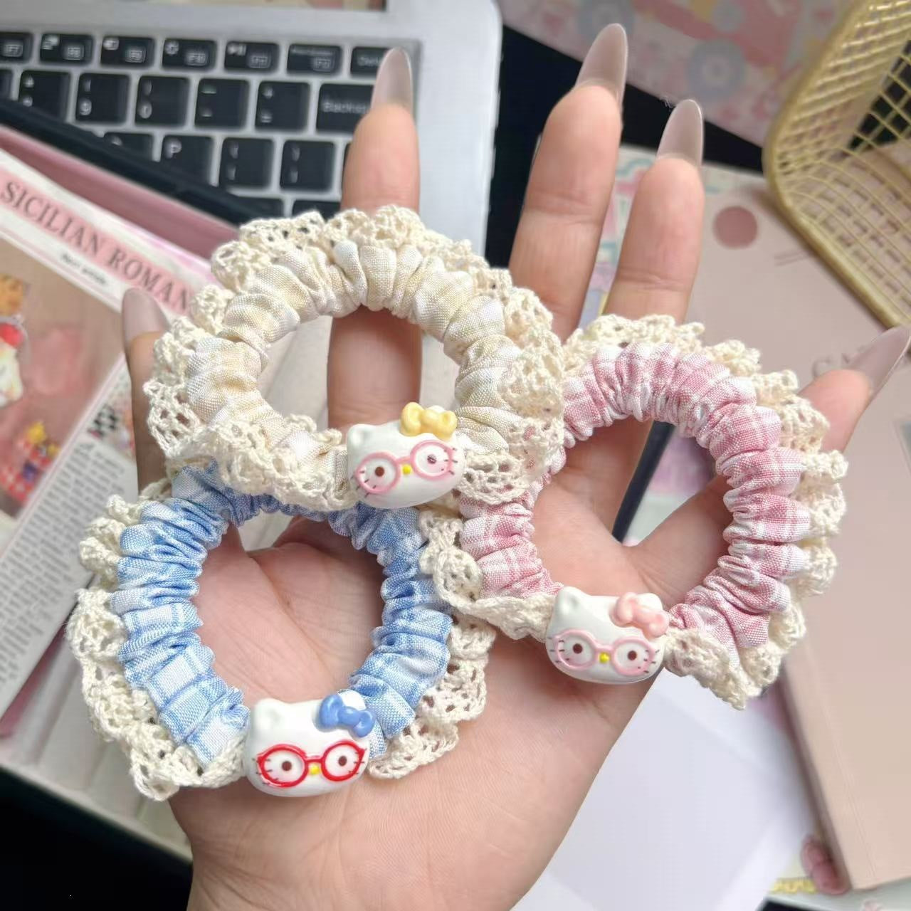 蕾絲貓咪卡通髮圈－第二視角實拍｜https://igowo.tw/