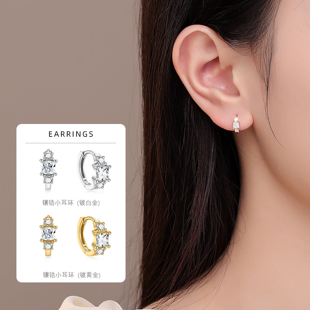 S925 鑲鑽方糖耳環女2026新款時尚創意個性百搭精致耳扣耳飾品