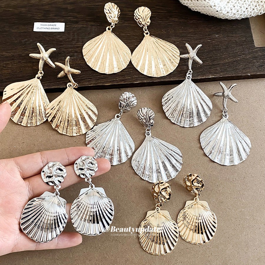 金屬海星貝殼耳釘－商品主圖｜https://igowo.tw/
