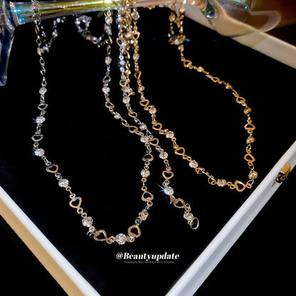 金屬愛心流蘇鑲鑽項鍊－項鍊-銀色款實拍｜https://igowo.tw/