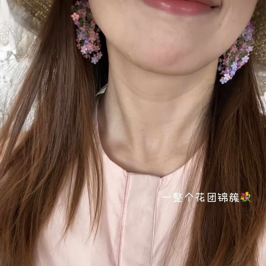 手工編織彩色花朵圓形耳釘多巴胺小清新度假風耳環輕奢高級感耳飾