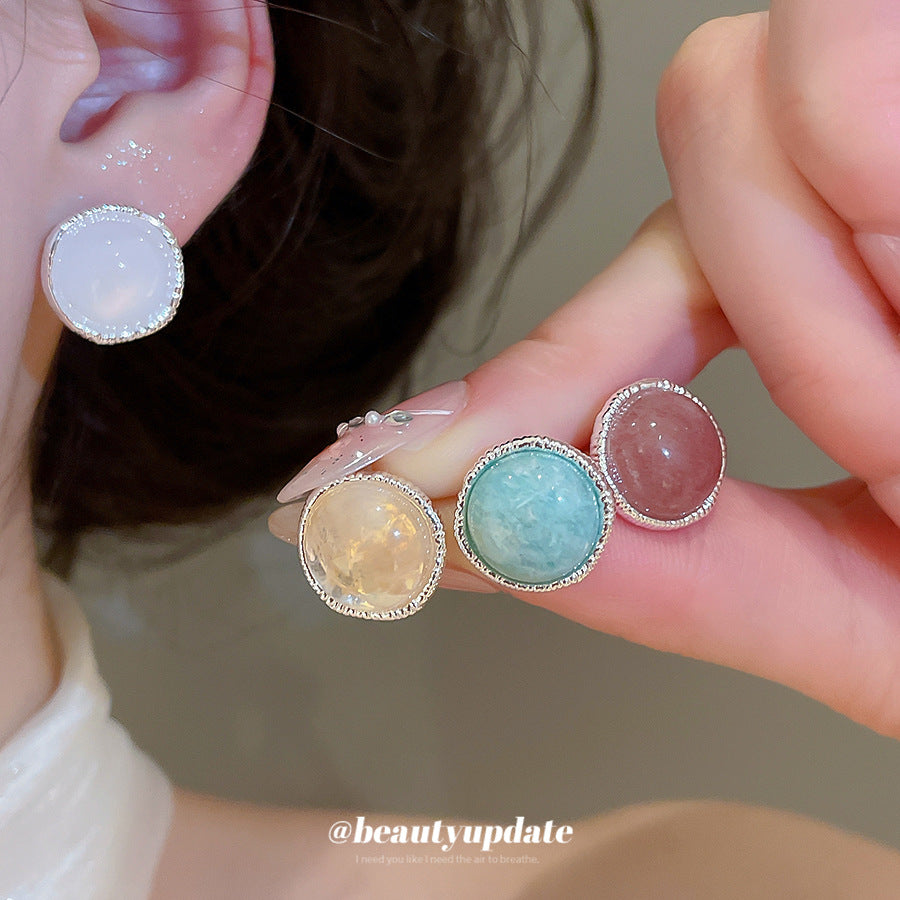 新款輕奢復古瑪瑙彩石耳釘女百搭小眾設計感耳環輕奢高級感耳飾女