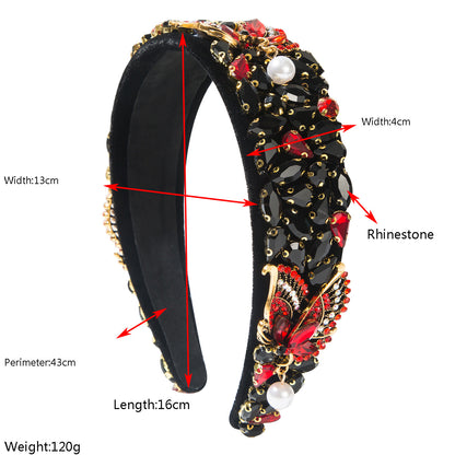 珍珠蝴蝶寬版復古髮箍－白色款實拍｜https://igowo.tw/