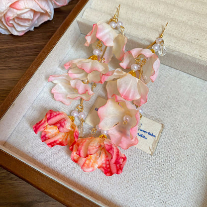 藍色愛心花朵流蘇耳釘－細節特寫7｜https://igowo.tw/