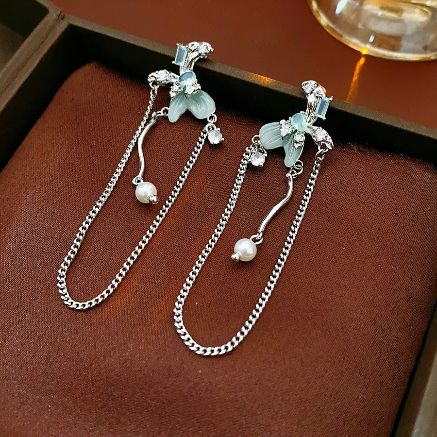 鋯石蝴蝶結流蘇耳釘