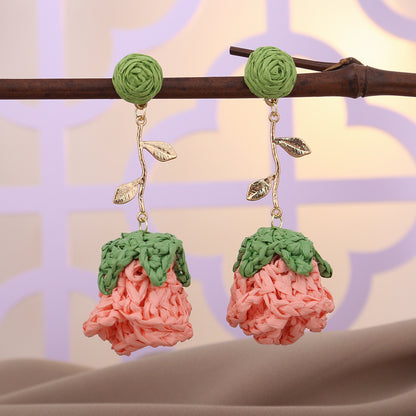 玫瑰立體耳釘－/綠色款細節｜https://igowo.tw/