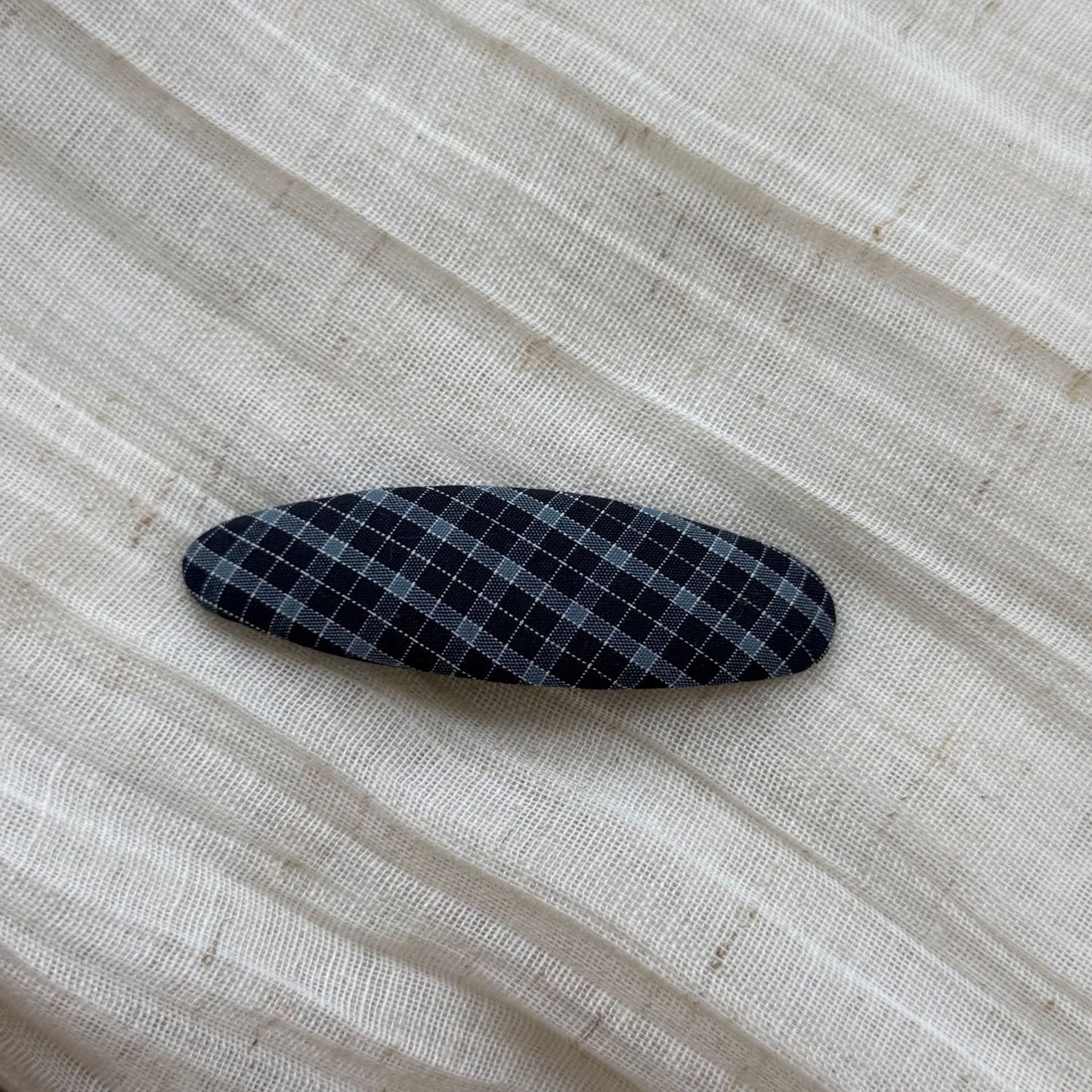 藍色布面格紋復古髮夾