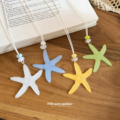 繽紛樹脂海星簡約項鍊－項鍊-藍色款實拍｜https://igowo.tw/