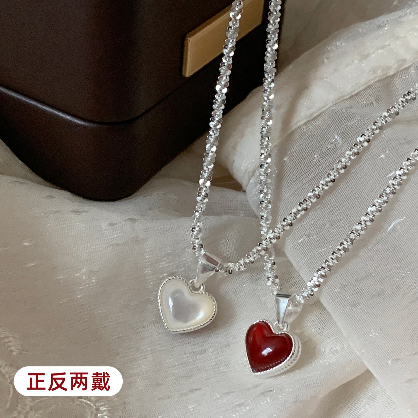 愛心雙面墜飾精雕項鍊