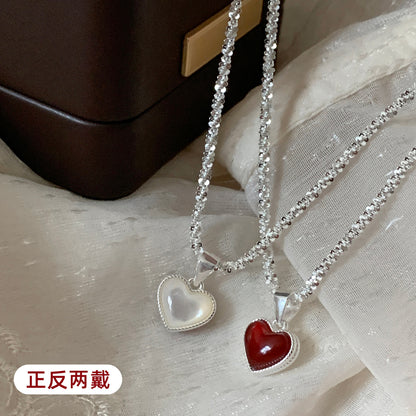 愛心雙面墜飾精雕項鍊