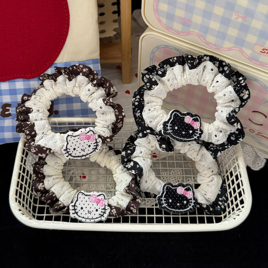 黑色貓咪碎花髮圈－商品主圖｜https://igowo.tw/