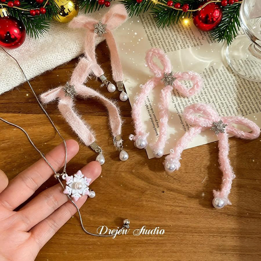 珍珠雪花項鍊耳環組－商品主圖｜https://igowo.tw/