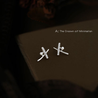 珍珠十字交叉微鑲耳釘－商品主圖｜https://igowo.tw/