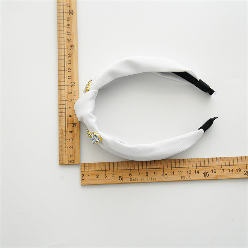 布面扭結寬版鑲鑽髮箍－鑽石系黃色款細節｜https://igowo.tw/