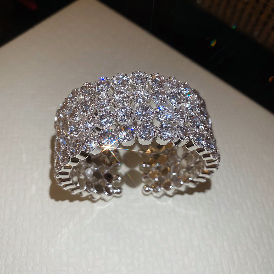 歐美跨境金屬鑲鉆圓形開口手鐲宮廷風小眾氣質手環輕奢高級感手飾