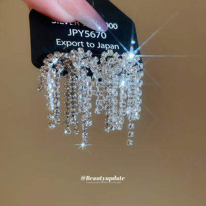 銀針超閃鑲鉆煙花流蘇耳環時尚優雅氣質耳釘耳墜輕奢高級感耳飾女
