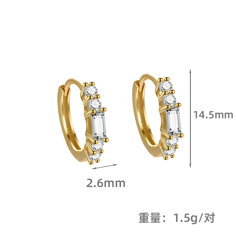 S925 不規則一字排鑽耳扣女歐美外貿幾何鋯石輕奢感耳環