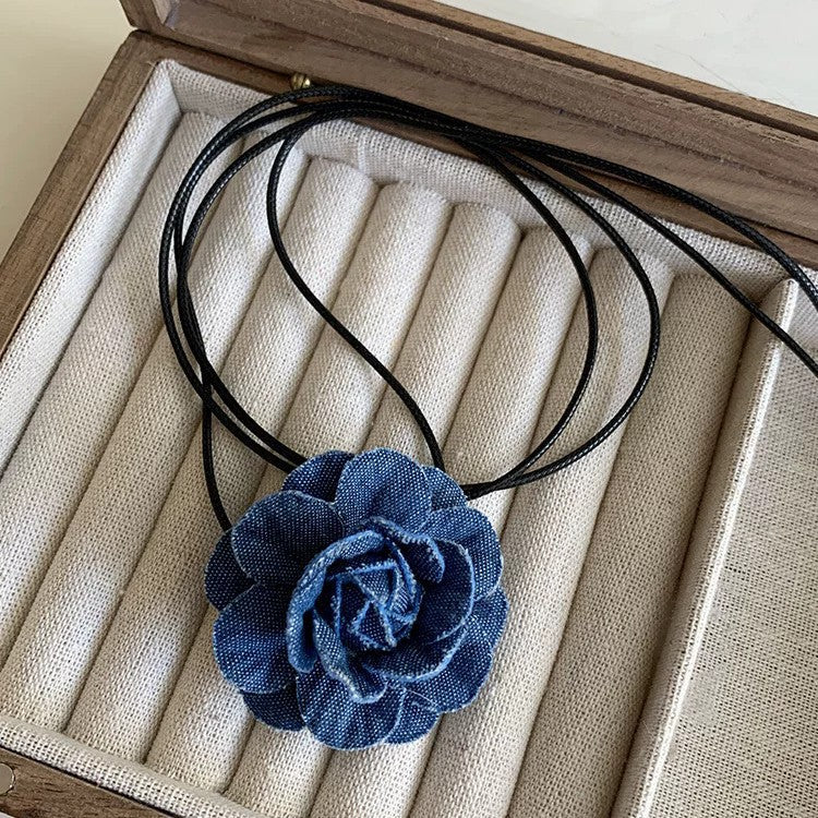 黑色玫瑰花鎖骨鏈頸鏈項鏈