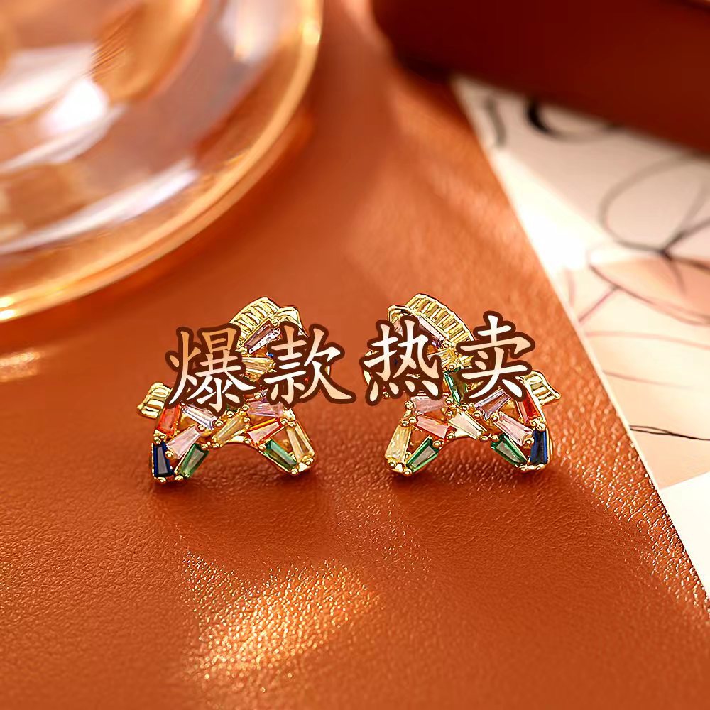 彩色水晶小馬耳釘