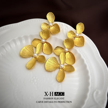 珍珠花朵流蘇耳環
