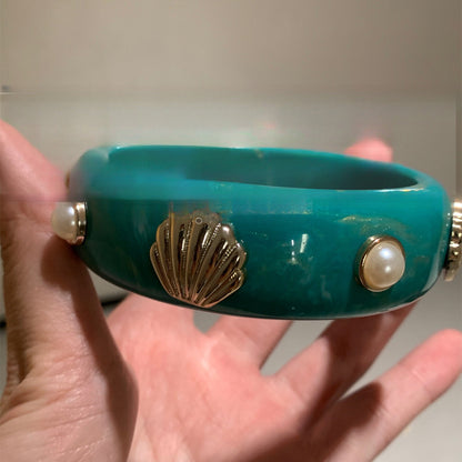 樹脂貝殼珍珠幾何圓形手鐲跨境時尚簡約百搭手環輕奢高級感手飾女