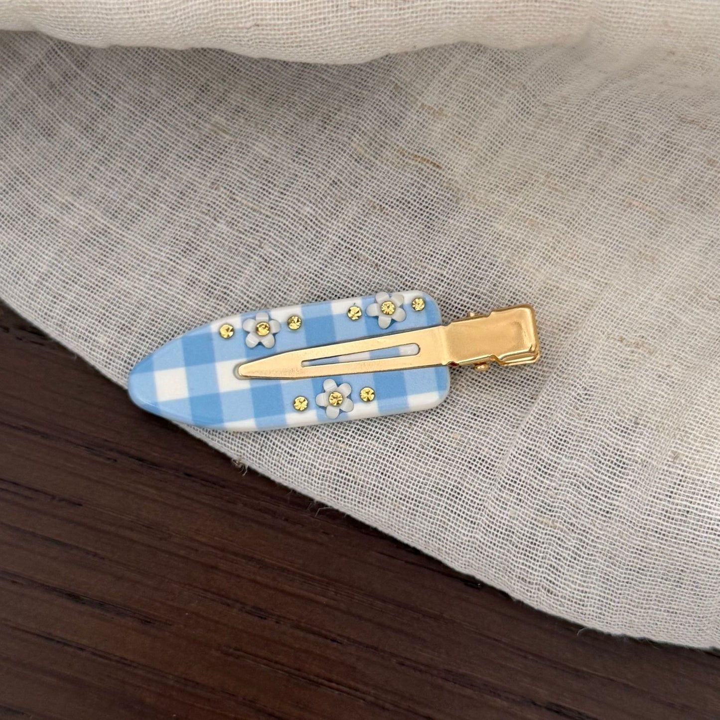 醋酸板材鑲鑽髮夾－咖色水鑽款細節｜https://igowo.tw/