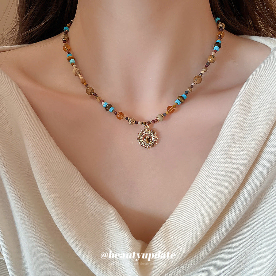 串珠太陽花復古項鍊－商品主圖｜https://igowo.tw/