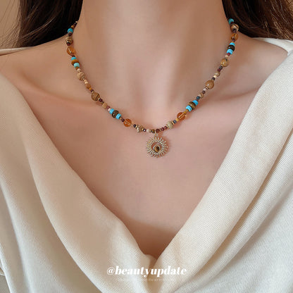串珠太陽花復古項鍊－商品主圖｜https://igowo.tw/