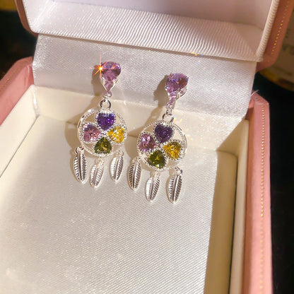 中古vintage鋯石幸運花朵流蘇耳釘復古宮廷風耳環輕奢高級感耳飾