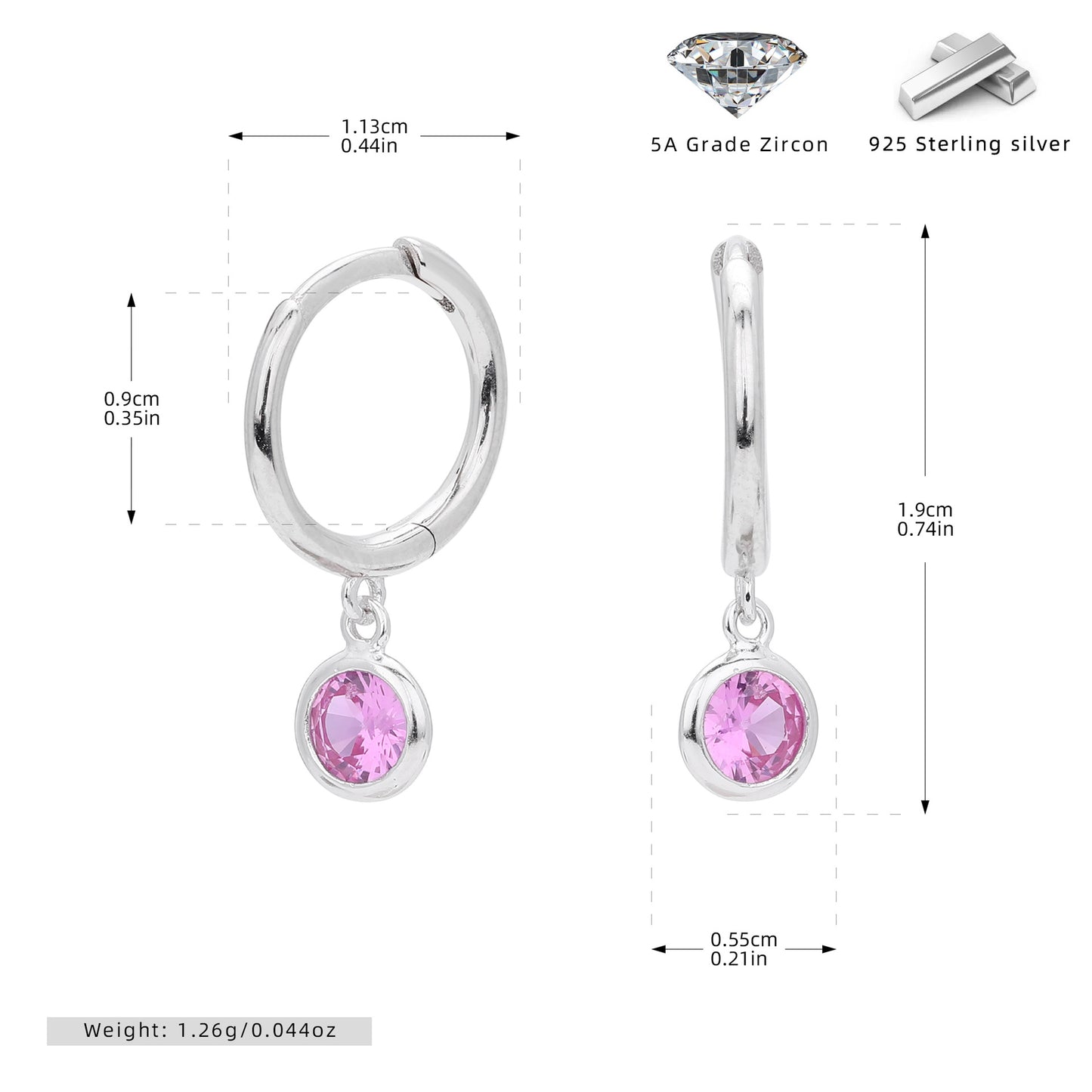 S925 耳環圓形十二生辰石耳墜鑲鋯耳飾小眾百搭飾品