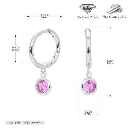 S925 耳環圓形十二生辰石耳墜鑲鋯耳飾小眾百搭飾品