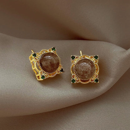 法式宮廷風防玉髓方形耳釘