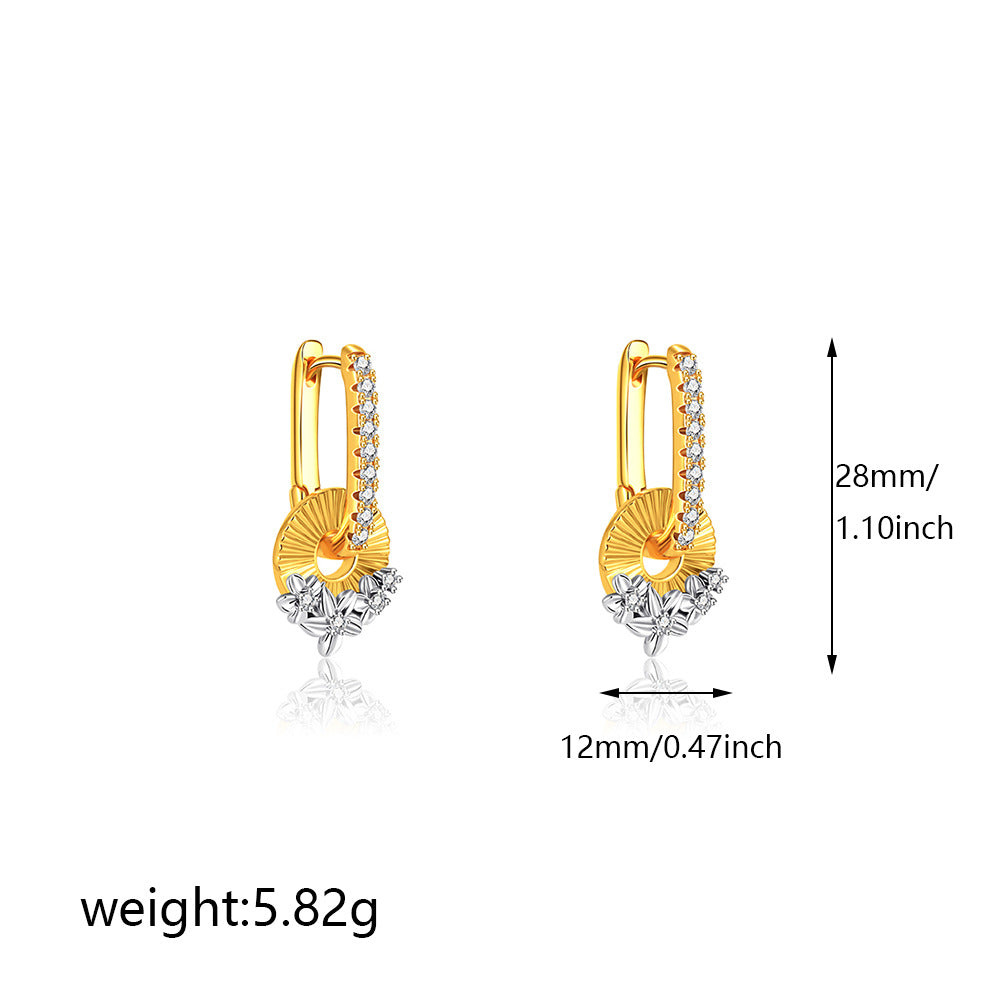 金色鋯石花朵鑲鑽耳環