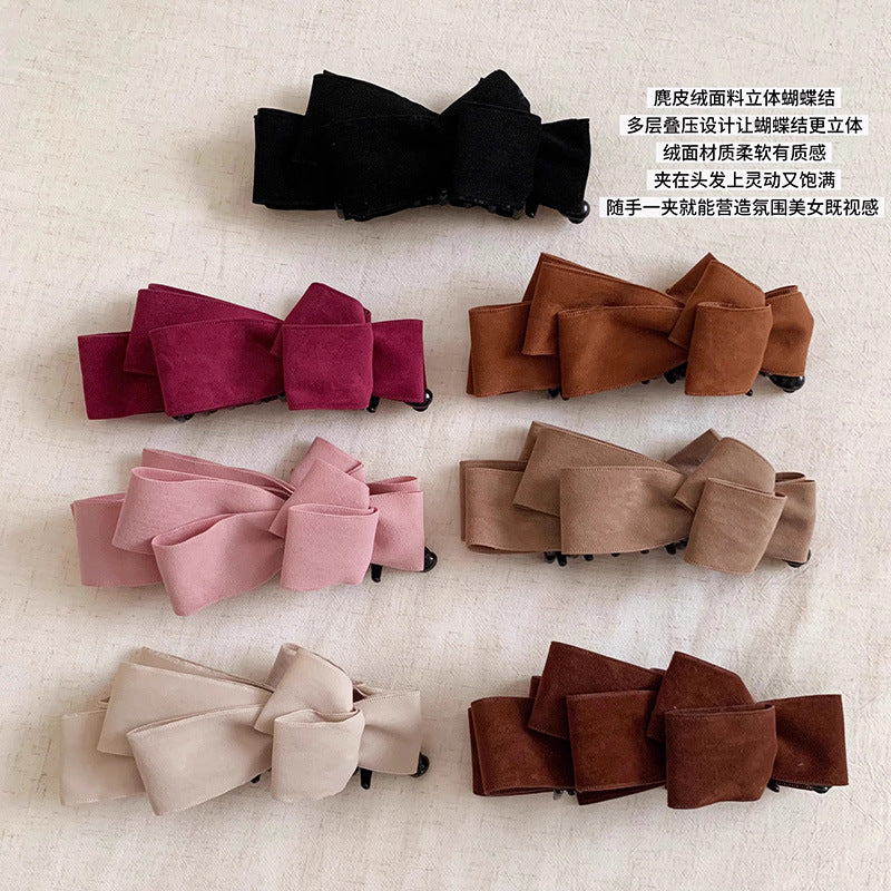 絨面蝴蝶結多層髮夾－商品主圖｜https://igowo.tw/