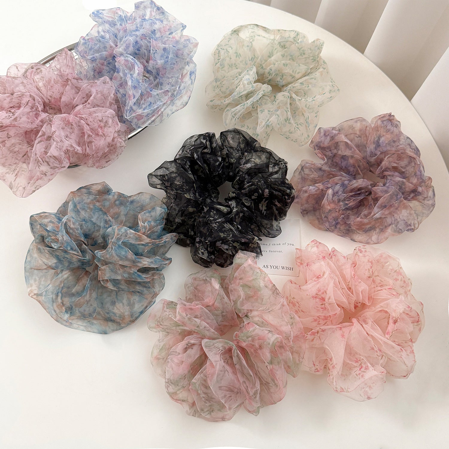 網紗碎花復古髮圈－商品主圖｜https://igowo.tw/