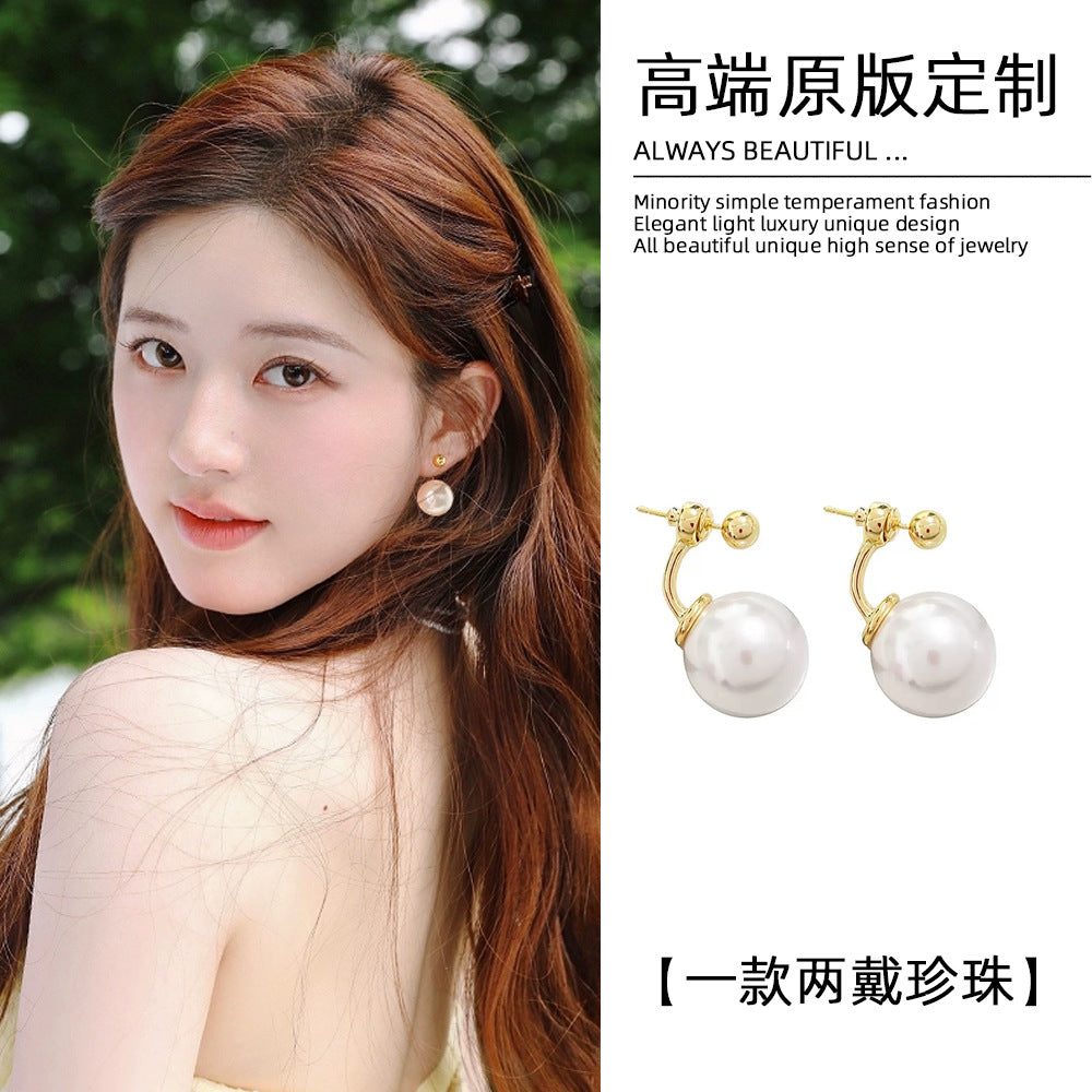 珍珠C形兩用復古耳釘－商品主圖｜https://igowo.tw/