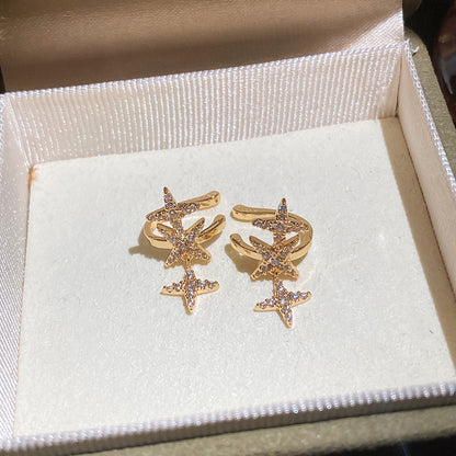碎落星河~超閃鋯石芒星耳夾女無耳洞精致耳骨夾輕奢高級感耳環女