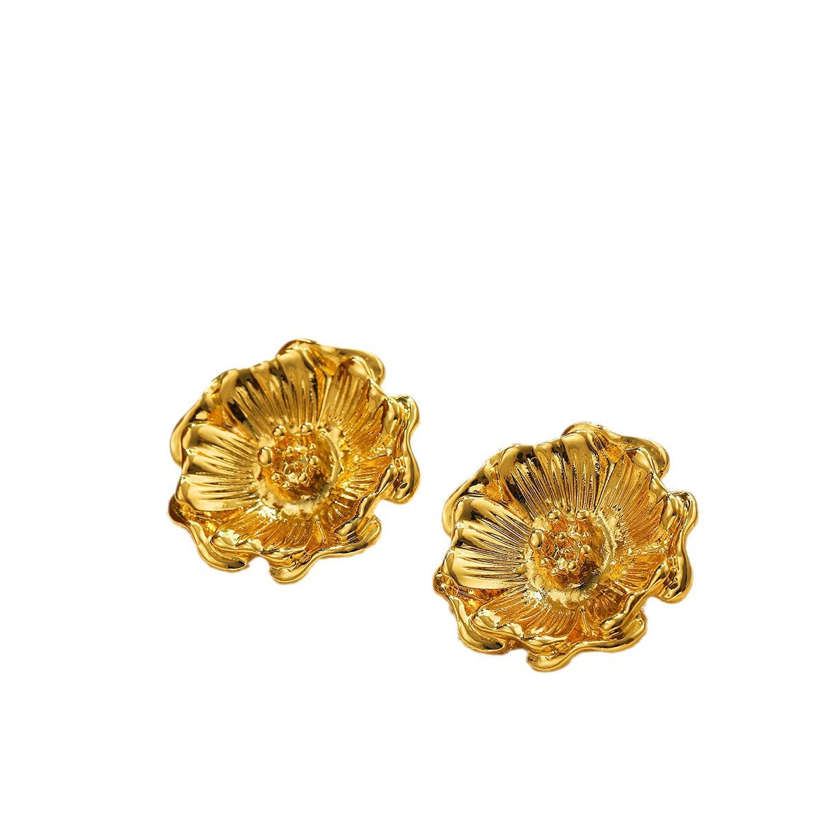 金色太陽花復古耳釘－細節特寫3｜https://igowo.tw/