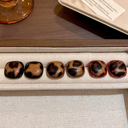 美拉德方形豹紋耳環