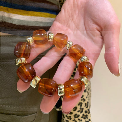 美拉德亞克力幾何圓形暈染拼接手鏈度假風簡約百搭手環小眾手飾女