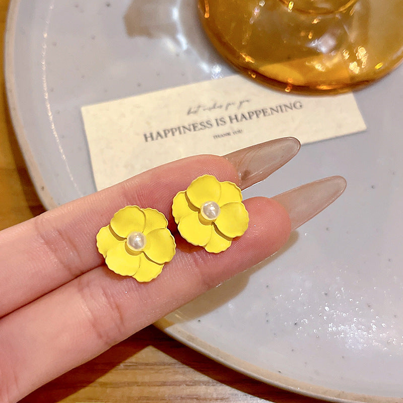 夏天清新黃色花朵耳釘