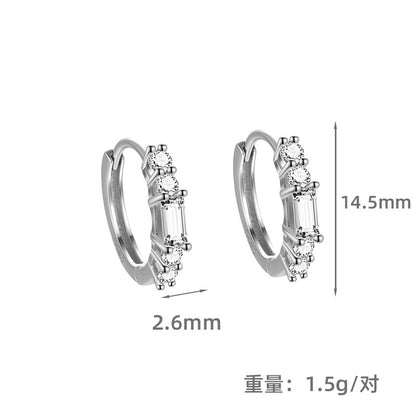 S925 不規則一字排鑽耳扣女歐美外貿幾何鋯石輕奢感耳環