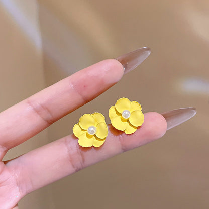 夏天清新黃色花朵耳釘