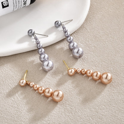 漸層珍珠長版耳環－灰色（鍍白K)款細節1｜https://igowo.tw/