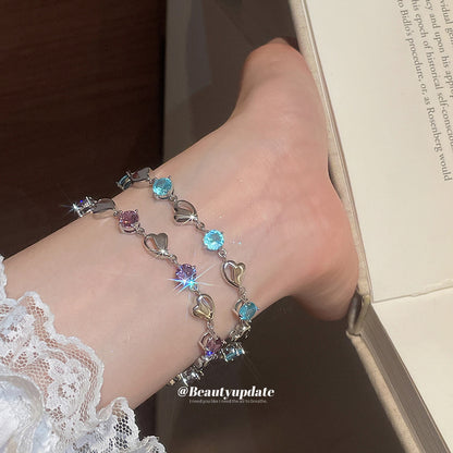 夏日多巴胺愛心鑲鉆手鏈韓系ins風時尚手串輕奢高級感甜美手飾女