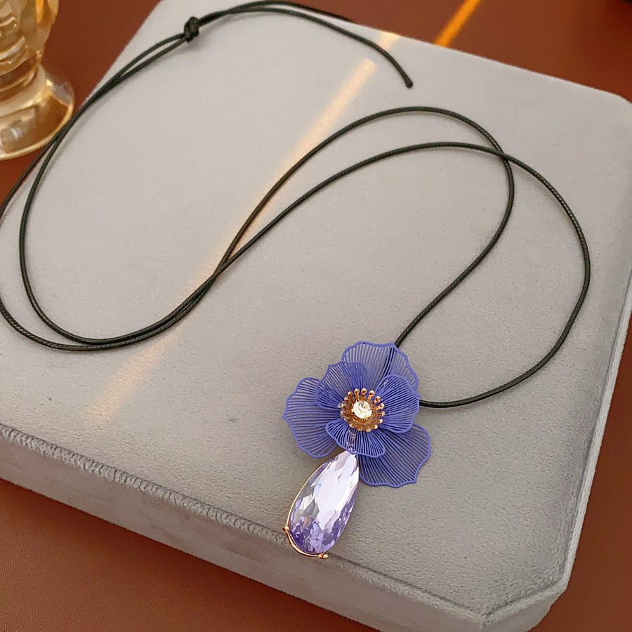 花朵鑲鑽項鍊耳環組