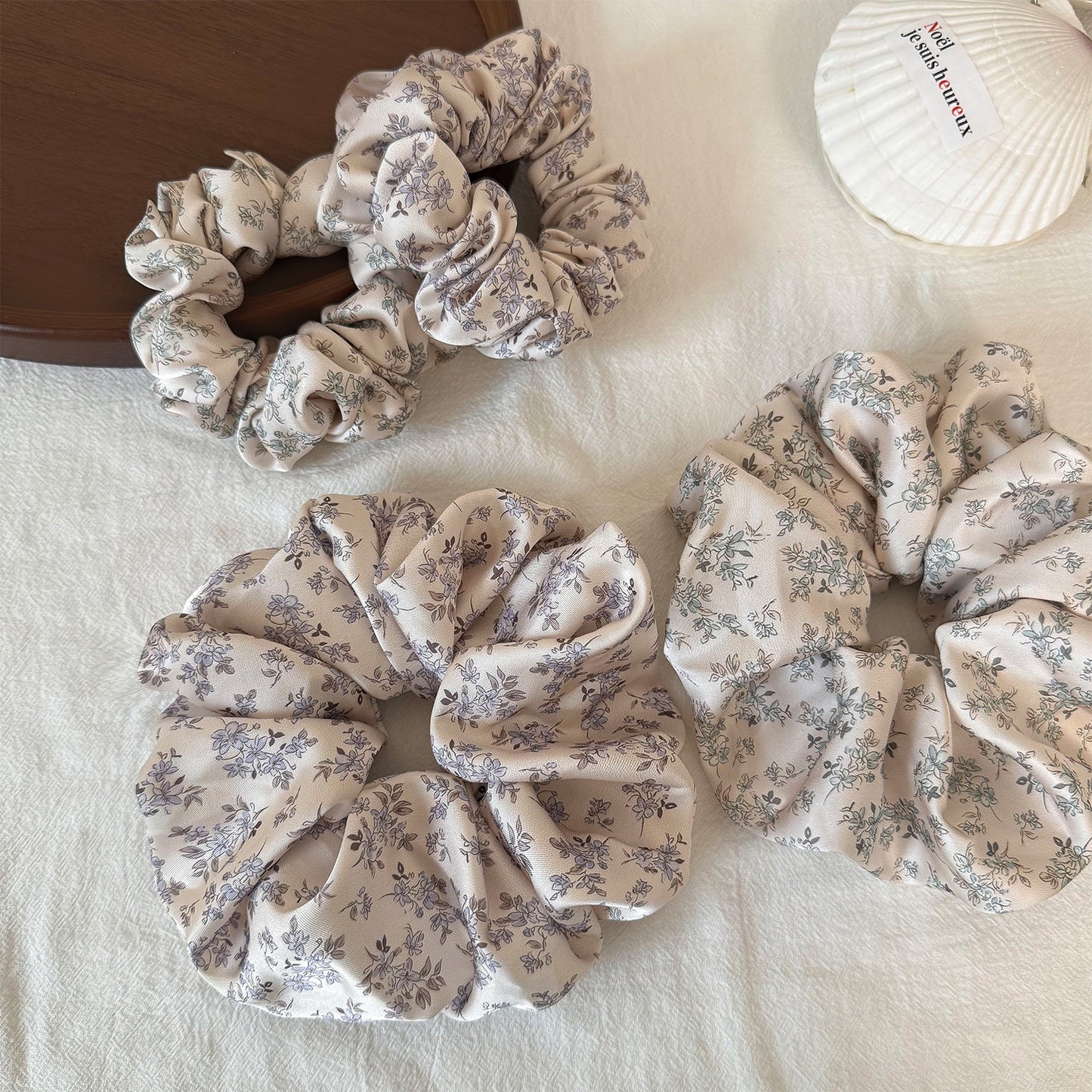 碎花大腸圈髮圈－綠碎花-大號款細節｜https://igowo.tw/